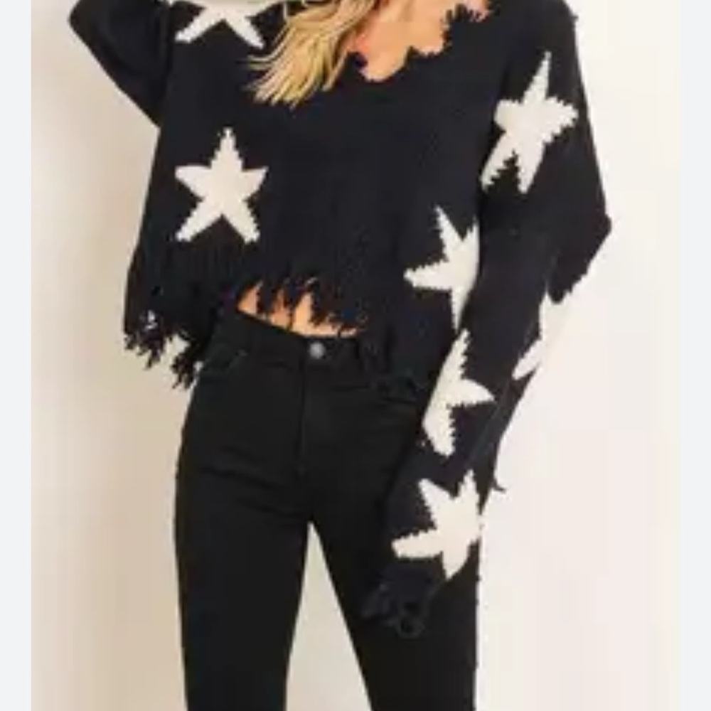 Zaful Distressed Black Star Sweater